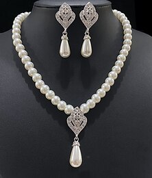 economico -Set di gioielli da sposa, 1 set di orecchini e collana con strass e perle finte, elegante e alla moda, per donna, per matrimonio, occasione speciale, festa, abbigliamento da sera.