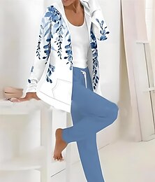 economico -Per donna Attivo Quotidiano Felpa con Cappuccio Tuta Set di Pantaloni Manica Lunga Con Cappuccio Floreale Grafico Coulisse Stampato All'aperto Casuale Nero Blu marino scuro Marrone chiaro Autunno