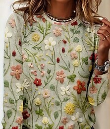 economico -Per donna Maglietta Floreale Grafico Casual Manica Lunga Girocollo Top Regolari Quotidiano Stampato Verde primavera Primavera Autunno
