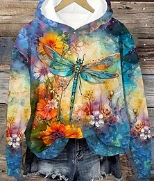 abordables -Mujer Sudadera con capucha Pullover Floral Animal Mariposa Elegante Vintage Retro Manga Larga Con Capucha Tops regulares Calle Uso Diario Estampado Rosa Azul Piscina Primavera Otoño Invierno