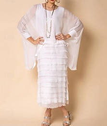 economico -Per donna Abito Lungo Maxi Abito Vestito Casual Abito con nappe Moda All'aperto Feste Ferie Vestibilità regolare Semplice Manica 3/4 Girocollo Bianco Blu scuro Primavera Autunno