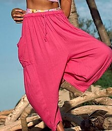 economico -Per donna Pantaloni in cotone e lino Chinos Moda Essenziale Casual Lunghezza intera Vita Alta Semplice Tasca Coulisse Comodità All'aperto Micro-elastico Vacanza Streetwear Quotidiano Bianco Giallo