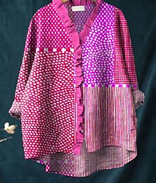 economico -Per donna Camicia A righe Elegante Casual Manica Lunga Scollo a V Top Regolari Quotidiano Bottoni Stampato Rosso Blu Fucsia Cachi Estate Primavera