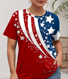 economico -Maglietta da donna taglie forti per il giorno dell'indipendenza americana, con stampa grafica della bandiera, manica corta, girocollo, casual, quotidiano, in poliestere, estiva, rosso e blu.