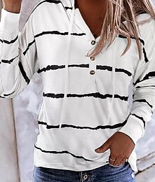 economico -Per donna Felpa con cappuccio A righe Streetwear Casual Comodo Manica Lunga Con Cappuccio Top Regolari Streetwear Ferie Uscire Bottoni Stampato Nero Bianco Autunno