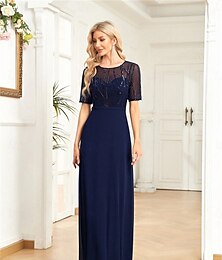 abordables -Ligne A Robes de Quinceanera Élégant Robe Formel Mariage Longueur au sol Manche Courte Col ras du cou Chiffon avec Plis 2025
