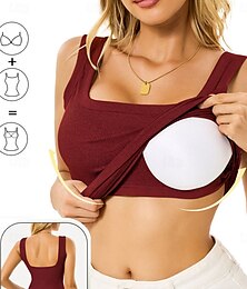 baratos -Mulheres Camisola Regata Côr Sólida Diário Sem Manga Decote Quadrado Tops curtos Preto Branco Vermelho Verde Cinzento Verão Primavera