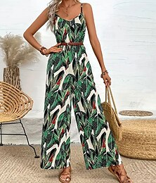 abordables -Mujer Normal Mono Activo Floral Sin Mangas Escote en Pico Espalda al Aire Alta cintura Vacaciones Diario Ajuste regular Verde Trébol Verano