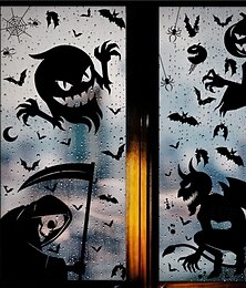 olcso -4 lapos halloween ablakmatrica dekoráció kétoldalas, szellem tök boszorkány kaszás denevér csontváz statikus matricák halloween parti kellékekhez