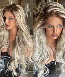 abordables -Perruque Cheveux vierges non transformés 5x5 Fermeture dentelle frontale 13x4 Cheveux Brésiliens Ondulé Blond Partie libre Femmes Densité 130% 150% we say baby hair Cheveux Mèches / Balayage 100