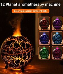 abordables -Un humidificateur à flamme coloré alimenté par USB, design de fissure de planète, pré-filtre à brume froide, matériau plastique évaporatif 36 V, pièce multifonctionnelle, atmosphère romantique et