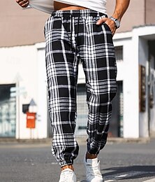 abordables -Homme Pantalons Pantalon décontracté Cordon de serrage Taille Élastique Plaid Portable Extérieur Quotidien Mode Classique Noir
