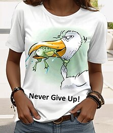 abordables -Mujer Camiseta Graphic Animal Pájaro Vintage Elegante Clásico Manga Corta Cuello Barco Escote Redondo Tops regulares Diario Fin de semana Estampado Blanco Azul Piscina Verde Trébol Verano Primavera