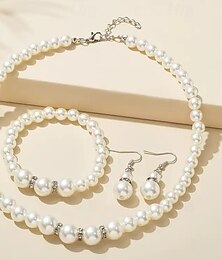 economico -Set di gioielli da sposa, 1 set di anelli con perle e zirconi, orecchini, collane, bracciali, eleganti e raffinati, per donna, set di gioielli per matrimonio, occasione speciale, quotidiano.