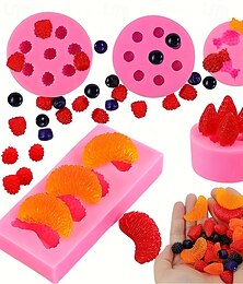 levne -růžové silikonové formy na ovoce 5dílná sada růžových silikonových forem na ovoce - na zdobení svíček, DIY projekty, dekorace - tvary pomeranče, jahody, borůvky, maliny, ananasu