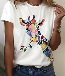 ieftine -Pentru femei Tricou Grafic Animal Girafă Epocă Stilat Clasic Manșon scurt Stil Nautic Rotund Topuri obișnuite Zilnic Sfârșit de săptămână Imprimeu Alb Galben Albastru piscină Portocaliu Maro Var