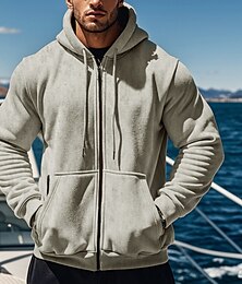 economico -Per uomo Felpa con cappuccio Felpa con cappuccio a zip intera Nero Blu marino Cachi Grigio Con Cappuccio Semplice Tasca Sport & Outdoor Quotidiano Ferie Poliestere Streetwear Essenziale Casual