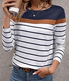 economico -Per donna Maglietta Grafico A righe Elegante Classico Casual Manica Lunga Girocollo Top Regolari Quotidiano Weekend Stampato Nero Blu marino Verde Grigio Estate Primavera Autunno