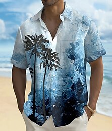 preiswerte -Herren Kokospalme Tropische Pflanzen Sommer Hawaiihemd Knopfhemd Alohahemd Kurzarm Hawaiianisch Ferien Strandbekleidung Sommer Frühling Umlegekragen 3D-Druck Hemden mit Kragen Eine Tasche vorne Gelb