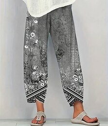 economico -Per donna Chinos Pantaloni Larghi Vacanza Vintage Stile Etnico Lunghezza alla caviglia Vita Alta Grafico Paisley Patchwork Coulisse Stampa Traspirante Micro-elastico Vacanza Streetwear Casual Grigio