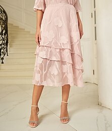 preiswerte -Damen Rock Elegant Midi Mittlere Taille Röcke Blumenmuster Geschichtet Unelastisch Party Lässig Rosa Sommer Chiffon