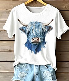 economico -Per donna Maglietta Grafico Animale Mucca Vintage Elegante Classico Manica Corta Girocollo Top Regolari Quotidiano Weekend Stampato Bianco Estate Primavera