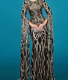 economico -Sirena / Tromba Abito da Sera Elegante Vestito Formale Matrimonio Lunghezza al pavimento Manica Lunga Girocollo Con Paillettes con Paillettes 2025