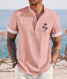 economico -Per uomo Albero di Cocco Piante Tropicali Camicie hawaiane Maglia Henley Camicia con colletto alla coreana Manica Corta Hawaiano Vacanza Casuale Estate Primavera Collo alla coreana Colletto alla