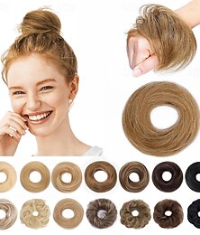 economico -Chignon spettinato, veri scrunchies, chignon a ciambella, coda di cavallo, extension per donne e ragazze - #12 castano dorato