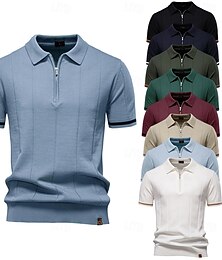 billige -Herre Helfarge Vertikale striper Polo Strikk polo Kortermet Aftæpning Polokrage Quarter Zip Moderne Formell Arbeid Sport & Utendørs Ta igjen glidelåsen Vår Vinrød Dyp Grønn Rødstrupe-egg Blå