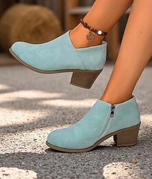 abordables -Botines de piel sintética con tacón grueso para mujer: botas vintage sin cordones para looks de otoño, días de campo y paseos por el campo.