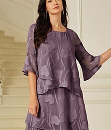 abordables -Femmes Chemise en Dentelle Chemisier Hauts Élégants Hauts en mousseline de soie Couleur Unie Fleuri Fleur Élégant Manche 3/4 Manche cloche Col Bateau Hauts Réguliers robe demoiselle d honneur Travail