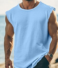 baratos -Homens Camiseta Sem Manga Manga Curta Alças Decote Redondo Verão Tecido Textura Moda Clássico Casual Puro Rua Casual Esportes Branco Azul Azul Marinha Top Tee para Homens