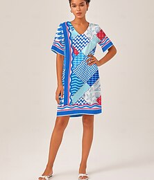 ieftine -Pentru femei Dame Rochie casual Rochie mini Bleumarin Manșon scurt Ocean Creaturi marine Vară În V Vacanță XS S M