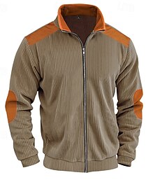 economico -Per uomo Giacca Leggera Giacca in Velluto a Coste Giacca Casual Vacanza Quotidiano Tasca Primavera Autunno Blocco di colori Moda Classico Collo alla coreana Regolare Aalbicocca Nero Bianco Giallo Vino