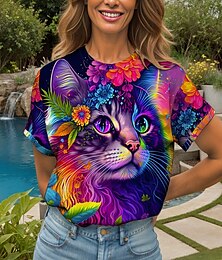 economico -Per donna Maglietta Floreale Grafico Animale Vintage Elegante Classico Manica Corta Girocollo Top Regolari Quotidiano Weekend Stampato Giallo Rosso Blu Viola Verde Estate Primavera