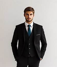 economico -Uomo Matrimonio Affari Completi Nero Blu marino Formale Abbigliamento da lavoro Tinta unita Vestibilità standard 3 pezzi Monopetto Due Bottoni