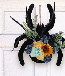 levne -Halloweenská cedule s pavoukem na dveře, dřevěný věnec na zeď, umělá květina s vinnou révou, věšák na dveře na verandu, okno nebo párty dekoraci