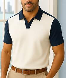 economico -Per uomo Polo Lavoro Streetwear Collare gabbiano Manica Corta Vacanza Vintage Tinta unica Blocco di colori Patchwork Blocco di colore Estate Primavera Bianco Polo