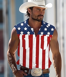 economico -Giornata dell'indipendenza Per uomo Bandiera Americana Patriottico 4 luglio Camicia Camicia Western Camicia da cowboy Senza Maniche Moda Casual Ferie Estate Primavera Collo ripiegato Due tasche