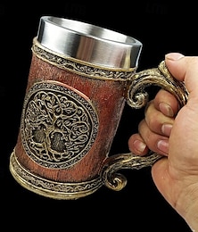 economico -Boccale da birra con albero della vita medievale, regalo per l'Oktoberfest, con rivestimento in acciaio inossidabile, boccale con albero del mondo mitologico, tazza da caffè in stile vichingo unica.