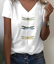 economico -Per donna Maglietta Grafico Animale Lettera Casual Manica Corta Scollo a V Top Regolari Quotidiano Uscire Abbigliamento mare Stampato Nero Bianco Grigio Estate Primavera