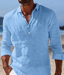 economico -Per uomo Camicia Camicia di lino Camicia Estiva Abbigliamento da spiaggia Semplice Vacanza Casuale Nero Bianco Blu Cachi Manica Lunga Bavero Primavera & Estate Abbigliamento