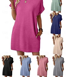 ieftine -Pentru femei Rochie Mini Rochie de vară Casual Zilnic Fit regulat Simplu Manșon scurt Stil Nautic Negru Verde Deschis Roz Îmbujorat Albastru celest Vară