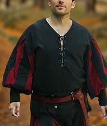 abordables -Retro Antiguo Punk y gótico Medieval Blusa / Falda Baile de Máscaras Sayo Caballero Vikingo Cruzado Ostentoso Bloque de color Hombre Celta Pirata Carnaval Mascarada Rendimiento Fiesta Mascarada Adulto