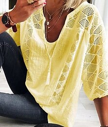 preiswerte -Damen Bluse Spitzentops Einfach Stilvoll Modern Dreiviertelarm V Ausschnitt Normale Oberteile Ferien Ausgehen Spitze Schwarz Gelb Grau Sommer