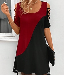 ieftine -Pentru femei Rochii Midi Rochie A line Rochie de vară Elegant Epocă Stilat Casă Petrecere Concediu Potrivire Largă Culoare solidă Bloc Culoare Manșon scurt Stil Nautic Negru și Alb Roz Deschis Galben