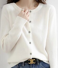 abordables -Femmes Pull Cardigan Élégant Mode Streetwear Couleur Unie Col ras du cou Avec Poches Tricoté manche longue Hauts Réguliers Tricoter Extérieur Quotidien Week-end Noir Blanche Automne Hiver