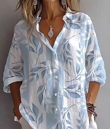 economico -Per donna Camicia Floreale Grafico Quotidiano Elegante Casual Manica Lunga Colletto a Camicia Top Regolari Quotidiano Ferie Bottoni Stampato Giallo Blu Viola Verde Estate Primavera