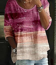 economico -Per donna Blusa A righe Elegante Manica 3/4 Girocollo Top Regolari Quotidiano Ferie Stampato Nero Rosa Blu Fucsia Grigio scuro Estate